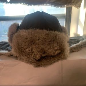 Crown Cap Grey Trapper Hat with Rabbit Trim